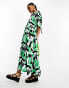 Фото #1 товара Monki smock midi dress in green abstract print