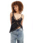 Фото #4 товара ASOS DESIGN asymmetric sheer lace cami top in black