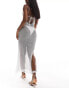 Фото #3 товара Simmi metallic crochet scoop back maxi beach dress in silver