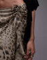 Фото #3 товара Topshop sheer ruched side ruffle 90's length skirt in leopard print