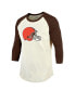 ფოტო #3 პროდუქტის Men's Threads Nick Chubb Cream, Brown Cleveland Browns Player Name and Number Raglan 3/4-Sleeve T-shirt
