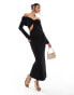 Фото #1 товара ASOS DESIGN twist front bardot midi dress with shaped front cut out in black