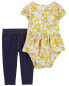 Фото #3 товара Baby 2-Piece Floral Peplum Bodysuit Pant Set NB