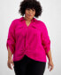Фото #1 товара Plus Size Linen Twist-Hem Shirt, Created for Macy's