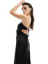 ASOS DESIGN satin bandeau bias maxi dress with tie back in black