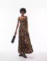 Topshop shirred poplin midi dress in leopard print