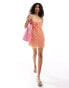 Mango check tie front mini dress in orange and pink Rosa & Orange, XS - EU 34 - фото #2