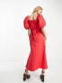 Фото #2 товара & Other Stories woven puff sleeve midi dress in red