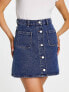 Monki denim button through mini skirt in mid blue wash