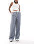 Фото #1 товара Miss Selfridge satin waistband tailored wide leg trouser in grey