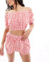 Loungeable cotton ruched strap cami top and short pyjama set in red gingham