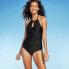 Фото #1 товара Women's Scallop High Neck Full Coverage One Piece Swimsuit - Kona Sol Black S