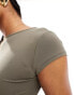 Фото #4 товара Pull&Bear second skin polyamide open back t-shirt in khaki