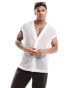 ASOS DESIGN relaxed sleeveless sheer shirt with embellish buttons in white Белый, XL - Chest 44 - фото #1