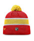 Фото #2 товара Men's Red, Yellow Calgary Flames Breakaway Cuffed Knit Hat with Pom