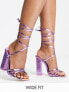 Public Desire Exclusive Wide Fit Amira block heel sandals in purple metallic