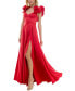 Фото #8 товара Juniors' V-Neck Ruffled Lace-Up Gown