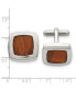 ფოტო #2 პროდუქტის Stainless Steel Polished Koa Wood Inlay Rounded Square Cufflink