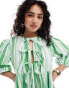 ASOS DESIGN bow tie front mini smock dress in apple stripe APFELGRÜN GESTREIFT, 32 - фото #3