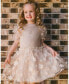 Big Girls Elbow Sleeve Dress With Tulle Skirt Glittering Beige