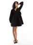 Фото #7 товара ASOS DESIGN cotton v-neck mini smock dress in black