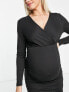 Mamalicious Maternity nursing long sleeve ruched midi dress in black