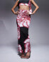 Kaiia exclusive slinky midaxi skirt co-ord in pink and red floral print