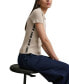 ფოტო #5 პროდუქტის Women's V-Neck Side-Logo Rib-Knit Short Sleeve Polo Top