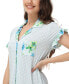 Women's Printed Notch Collar Short Sleeve with Ruffle Sleepshirt Nightgown