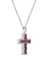 ფოტო #3 პროდუქტის Sterling Silver Halo Birthstone Style Lab Grown Ruby and Lab Grown White Sapphire Fancy Cut Cross Pendant Necklace