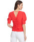 Фото #3 товара Women's V-Neck Ruched Knit Elbow-Sleeve Top