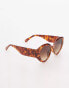 Topshop oversized round sunglasses in tort - фото #3