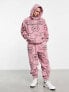 Фото #3 товара ASOS Dark Future co-ord oversized hoodie in teddy borg with all over monogram logo print and embroidery in pink