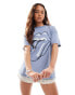 Фото #1 товара Pull&Bear Rolling Stone graphic band t-shirt in washed blue