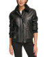 Фото #1 товара Women's Faux-Fur-Collar Faux-Leather Bomber Coat