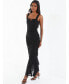 ფოტო #3 პროდუქტის Women's Black Mesh Notch Neck Maxi Dress
