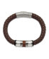 Фото #3 товара Stainless Steel Brown Metallic Leather Black Rubber Bracelet