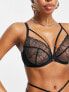 Wolf & Whistle Exclusive Fuller Bust floral embroidered mesh plunge bra with strapping in black