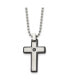 Фото #1 товара Brushed Black IP-plated CZ Cross Pendant Ball Chain Necklace