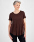 Women's Satin-Trim Knit Short-Sleeve Top, Created for Macy's