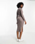 New Look ribbed knitted dress with side split in mink