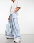 ASOS DESIGN smart wide leg cargo trousers in dusty blue BLAU, W30 L30 - фото #4