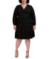 ფოტო #1 პროდუქტის Plus Size Printed Faux-Wrap Long-Sleeve Dress