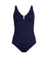 Women's Chlorine Resistant Shirred V-neck One Piece Swimsuit
