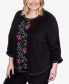Фото #4 товара Plus Size Drama Queen Center Floral Embroidered Velour Shirttail Top