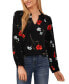 Фото #1 товара Women's Floral Split Neck Smocked Shoulder Top