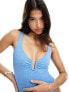 Фото #1 товара The Frolic myrtle textured U detail gathered bust swimsuit in blue jewel