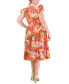 ფოტო #4 პროდუქტის Plus Size Printed V-Neck Flutter-Cap-Sleeve Dress