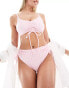 Peek and Beau Fuller Bust crop bikini top in textured pink and white gingham