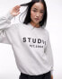 Фото #1 товара Topshop graphic rubberised studio est 2004 oversized sweat in grey marl